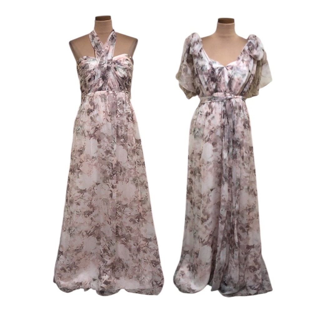 Jenny Yoo Nyla Maxi Dress Size 10 Pink Abstract Watercolor Floral Print